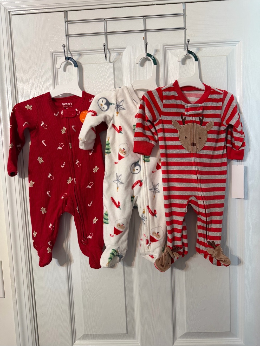 Carter's Red Holiday Baby One-Piece Footed Pajamas Set of 3 size 3 months